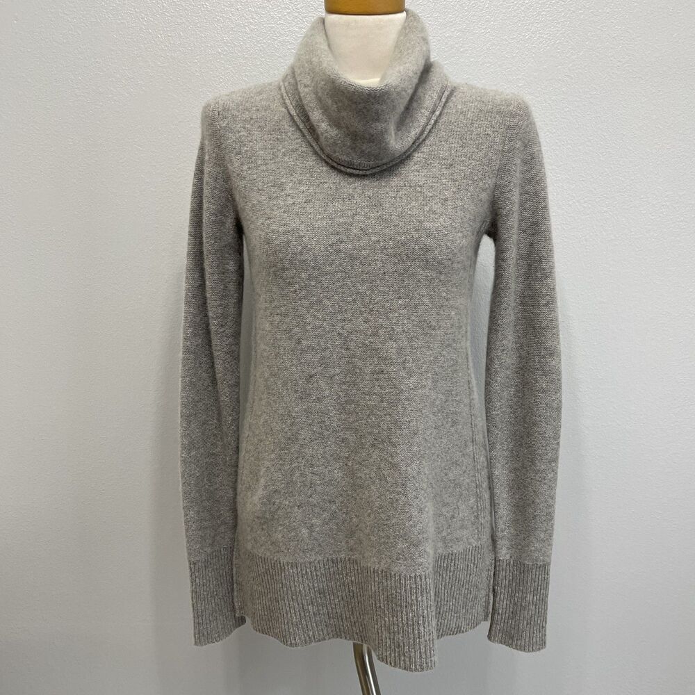 Saks Fifth Avenue Women's Cowl Neck Sweater Small Gray 100% Cashmere Long Sleeve